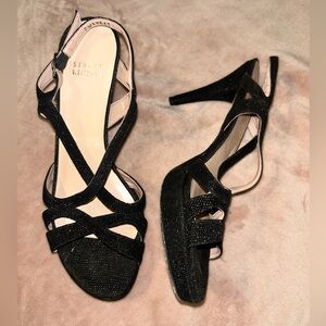 Stuart Weitzman Women's Axislith Dress Sandals Black Goose Bump Size 7.5 M